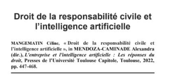 Droit de la responsabilité civile et l’intelligence artificielle